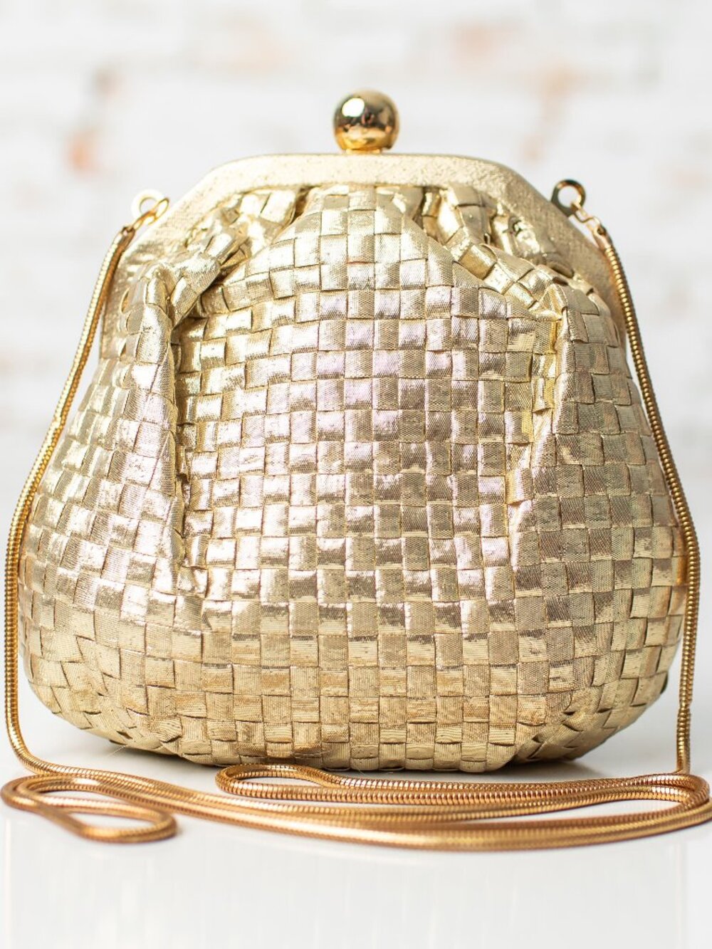 Vintage La Regale Ltd. Gold Clutch Purse Metal Frame Gold Metal Strap